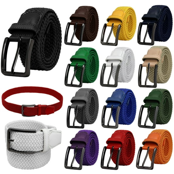 Falari Black Buckle Men Canvas Elastic Fabric Woven Stretch Braided Belt Kelly Green S