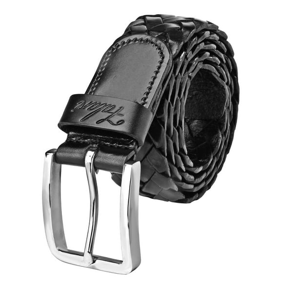 Falari Black Men's Braided Belt 100% Genuine Leather 35mm Strap 9005
