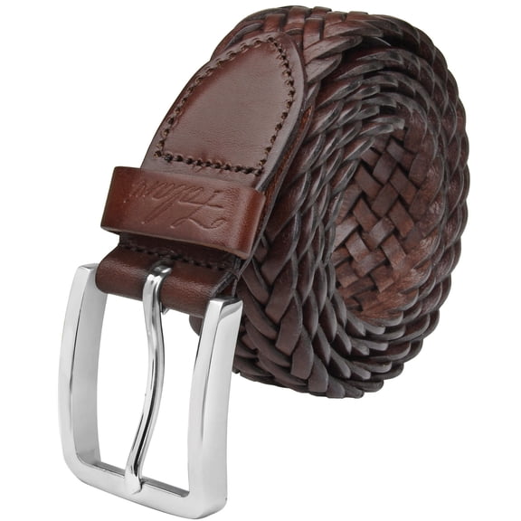 Falari Men's Braided Belt 100% Genuine Leather Stainless Steel Buckle 35mm ( Brown - XLarge)