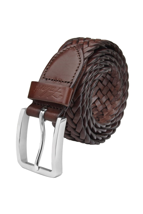 Men's Braided Belt 100% Genuine Leather Stainless Steel Buckle 35mm ( Brown - Large)