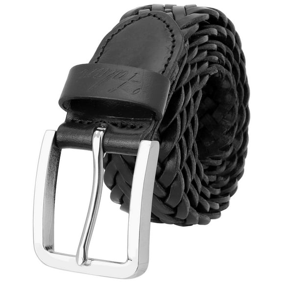 Falari Men's Braided Belt 100% Genuine Leather Stainless Steel Buckle 35mm ( Black - Large)