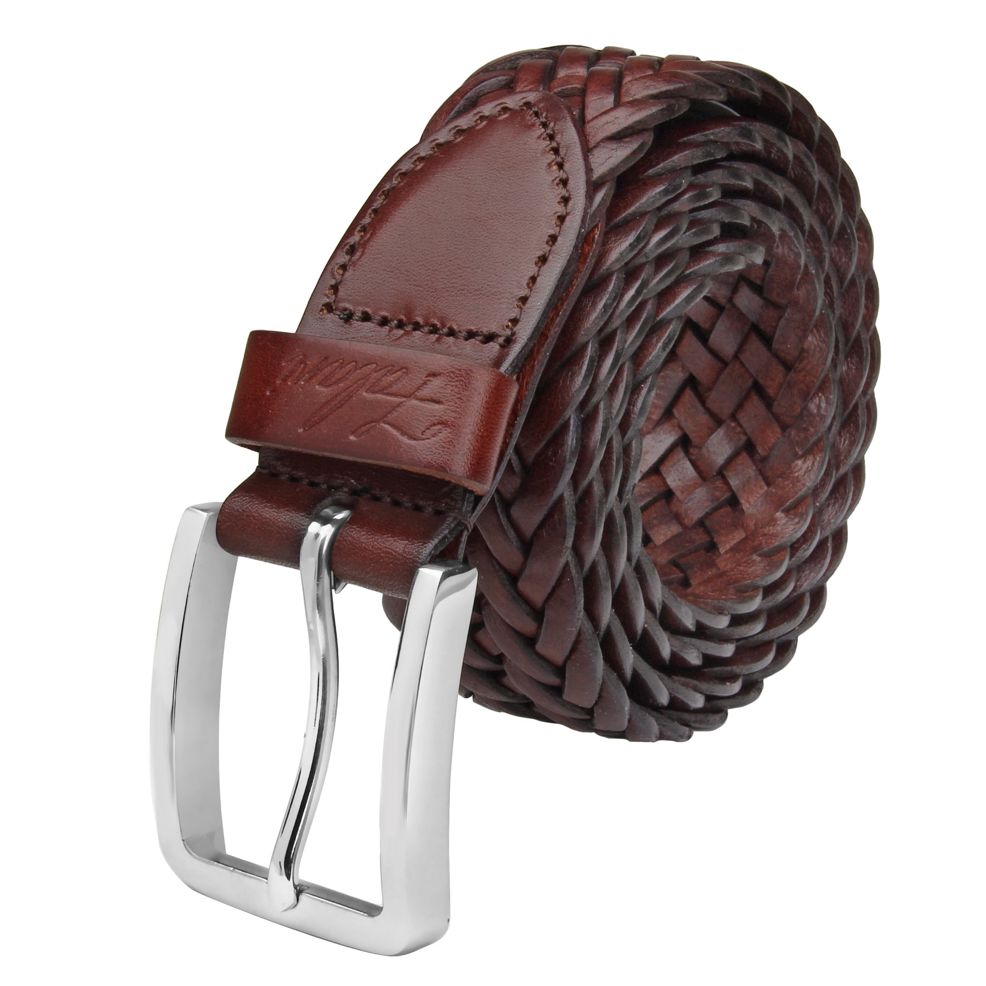 Falari Brown Men's Braided Belt 100% Genuine Leather 35mm Strap