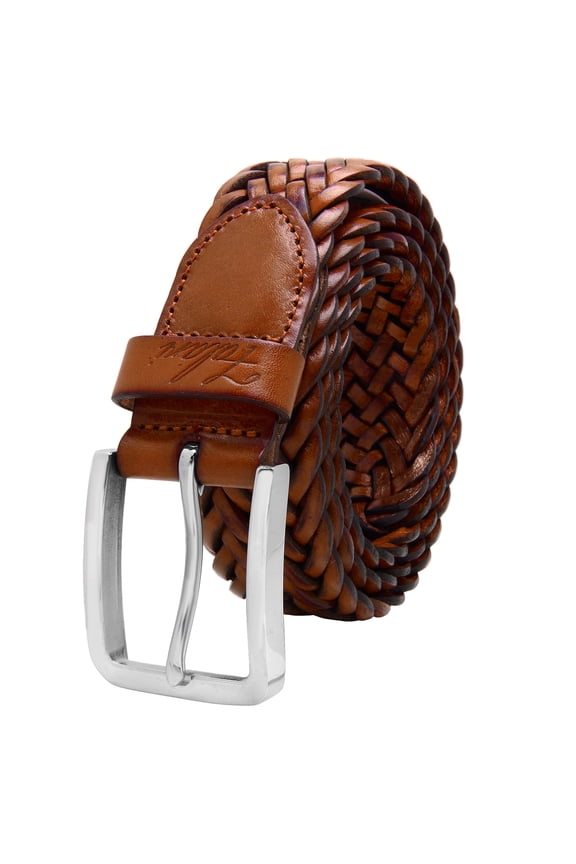 Men's Braided Belt 100% Genuine Leather Stainless Steel Buckle 35mm ( Light Brown - XLarge)
