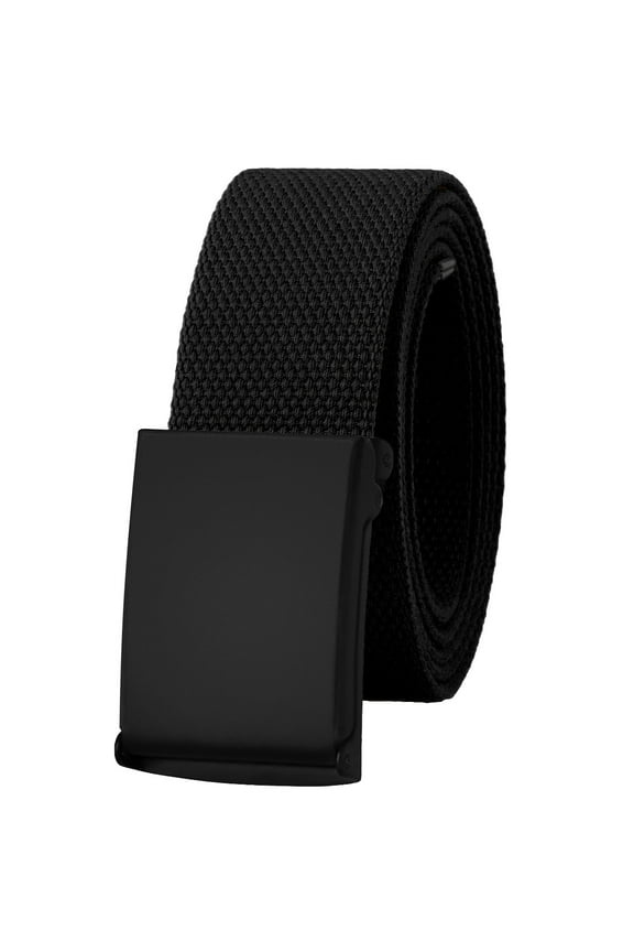 Canvas Web Belt Adjustable Size Cut to Fit Golf Belt Flip Top Black Buckle - Black