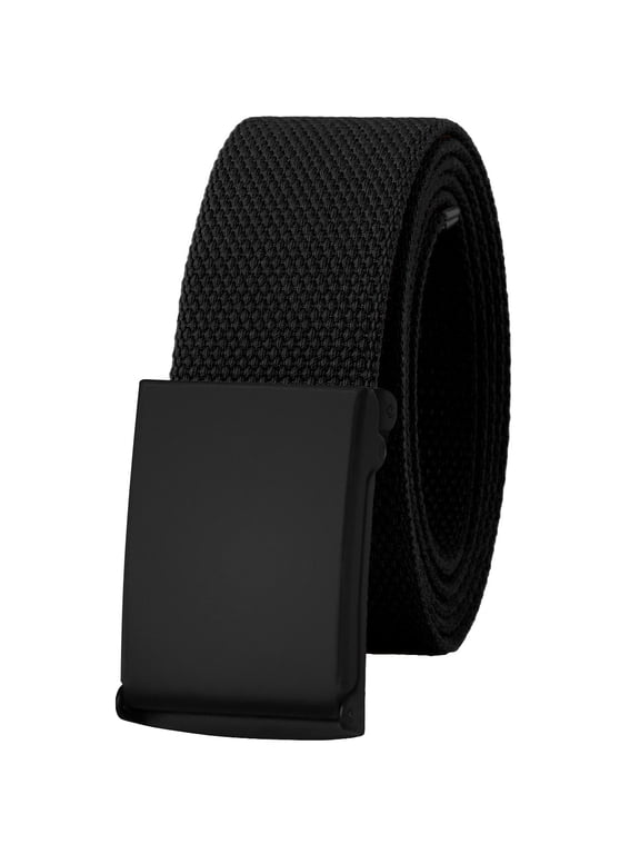 Canvas Web Belt Adjustable Size Cut to Fit Golf Belt Flip Top Black Buckle - Black