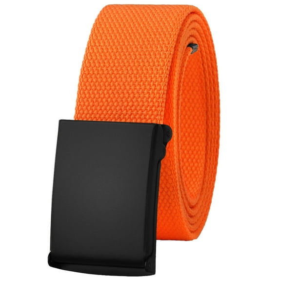 Falari Canvas Web Belt Adjustable Size Cut to Fit Golf Belt Flip Top Black Buckle - Orange