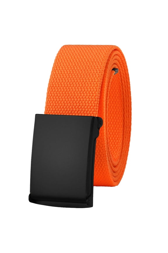 Canvas Web Belt Adjustable Size Cut to Fit Golf Belt Flip Top Black Buckle - Orange