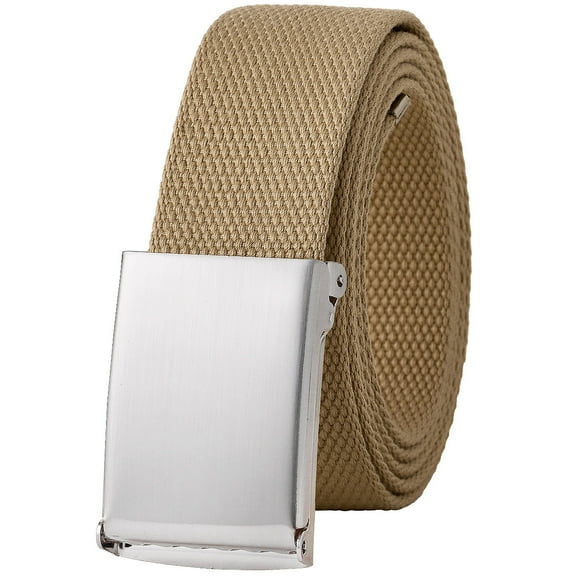Falari Canvas Web Belt Adjustable Size Cut to Fit Golf Belt Flip Top Silver Buckle - Beige