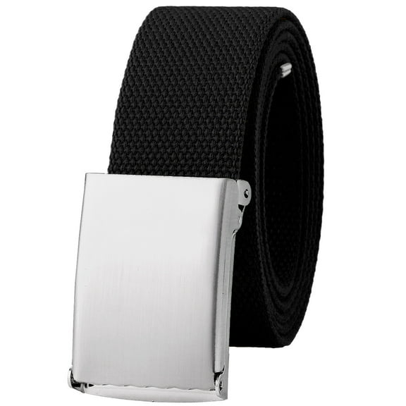 Falari Canvas Web Belt Adjustable Size Cut to Fit Golf Belt Flip Top Silver Buckle - Black