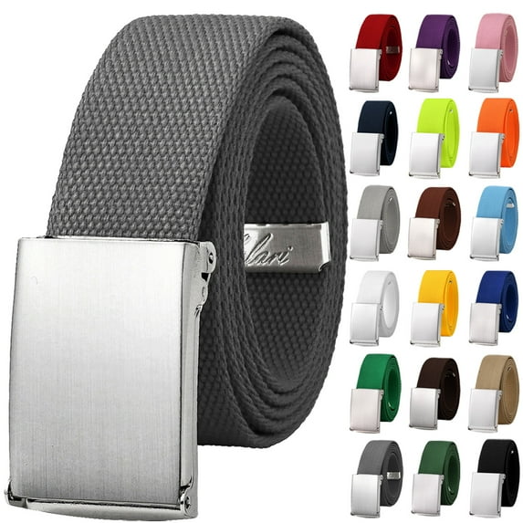 Falari Canvas Web Belt Adjustable Size Cut to Fit Golf Belt Flip Top Silver Buckle - Dark Grey