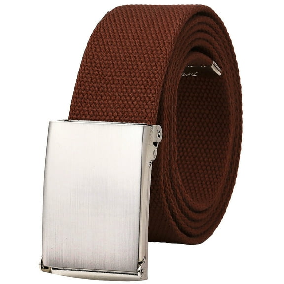 Falari Canvas Web Belt Adjustable Size Cut to Fit Golf Belt Flip Top Silver Buckle - Light Brown