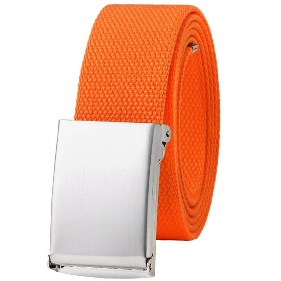 Falari Canvas Web Belt Adjustable Size Cut to Fit Golf Belt Flip Top Silver Buckle - Orange