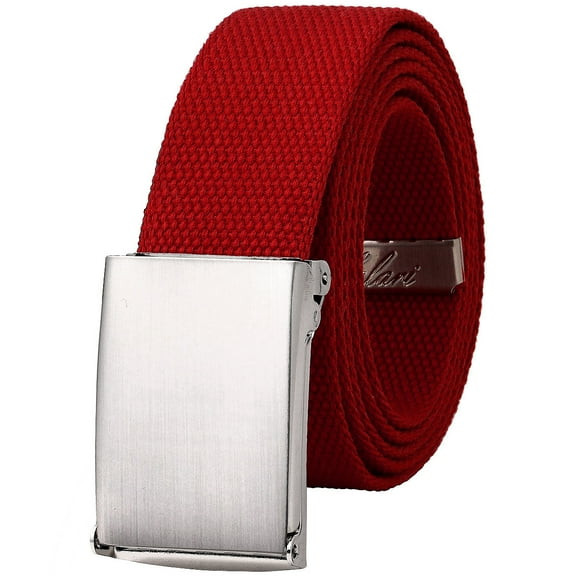Falari Canvas Web Belt Adjustable Size Cut to Fit Golf Belt Flip Top Silver Buckle - Red