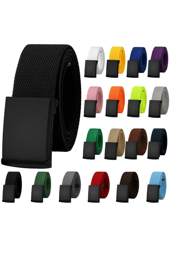 Canvas Web Belt Fully Adjustable Cut to Fit Golf Belt Flip Top Black Buckle - Black