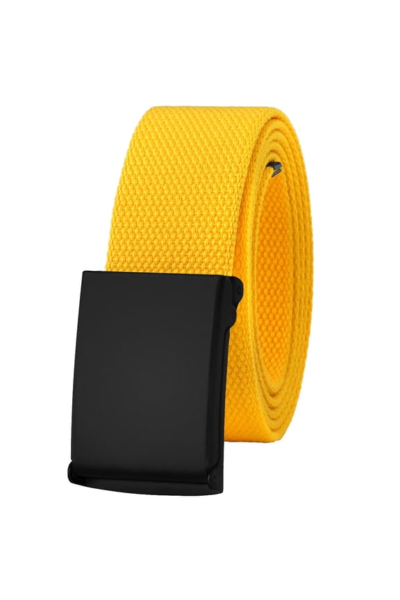 Canvas Web Belt Fully Adjustable Cut to Fit Golf Belt Flip Top Black Buckle - Yellow