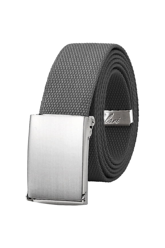 Canvas Web Belt Fully Adjustable Cut to Fit Golf Belt Flip Top Silver Buckle - Dark Grey