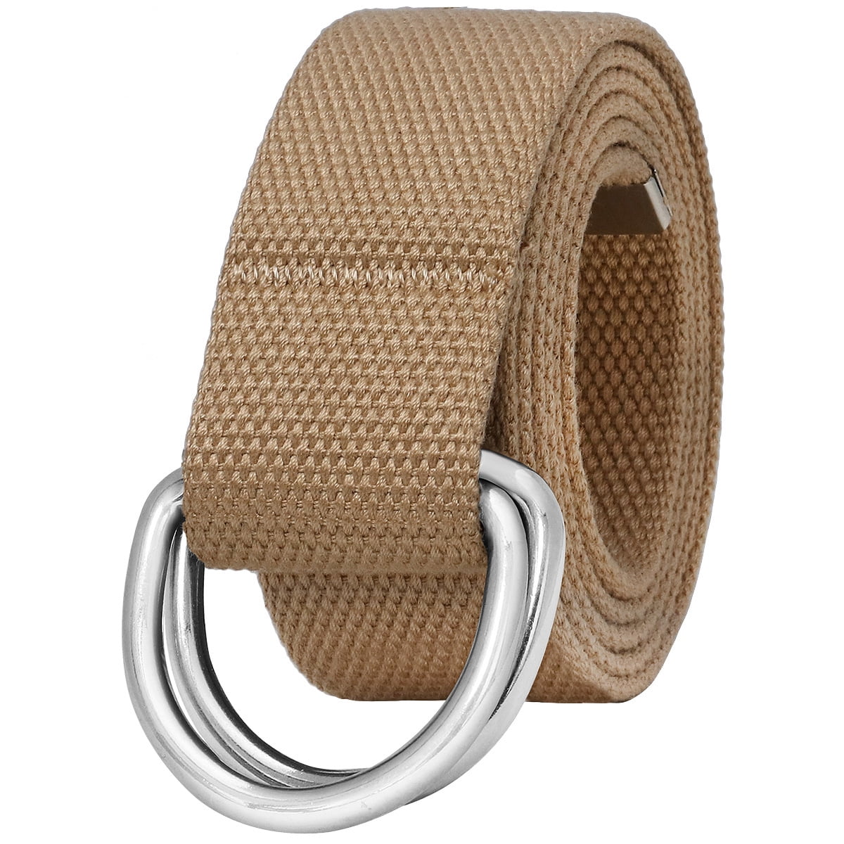 Falari Canvas Web Belt with Metal Double D Ring Buckle, Loop Style
