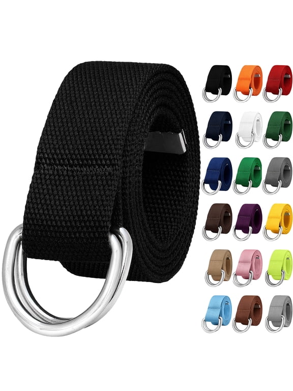 Canvas Web Belt Metal Double D Ring Buckle for Men Women Casual Cloth Military Style Belt 1 1/2" Wide Black Large