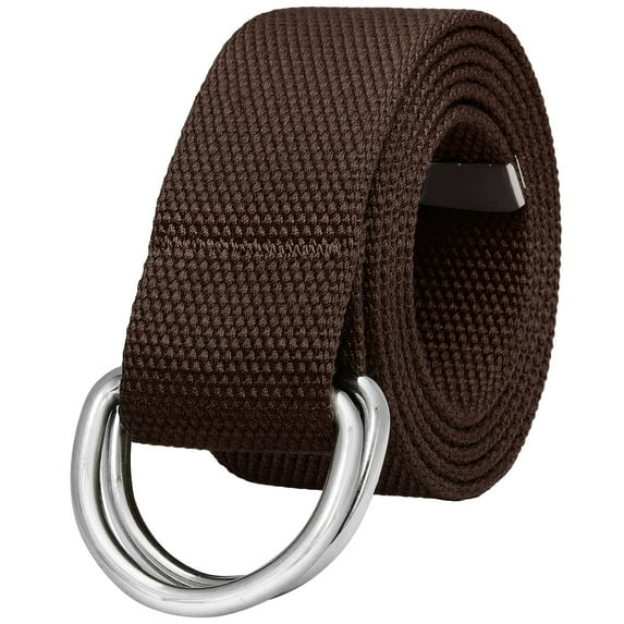 Falari Canvas Web Belt Metal Double D Ring Buckle for Men Women Casual Cloth Military Style Belt 1 1/2" Wide Dark Brown Large