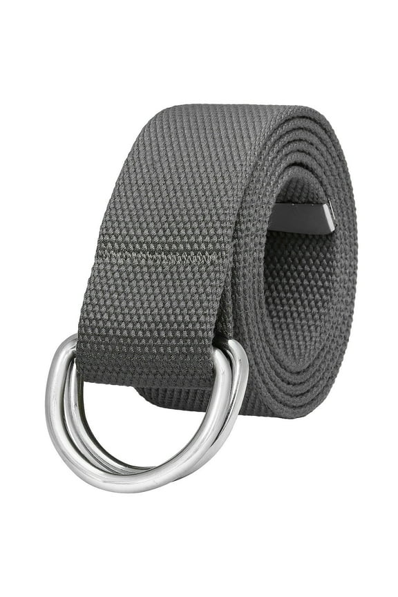 Canvas Web Belt Metal Double D Ring Buckle for Men Women Casual Cloth Military Style Belt 1 1/2" Wide Dark Grey Large