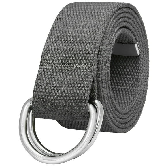 Falari Canvas Web Belt Metal Double D Ring Buckle for Men Women Casual Cloth Military Style Belt 1 1/2" Wide Dark Grey Medium