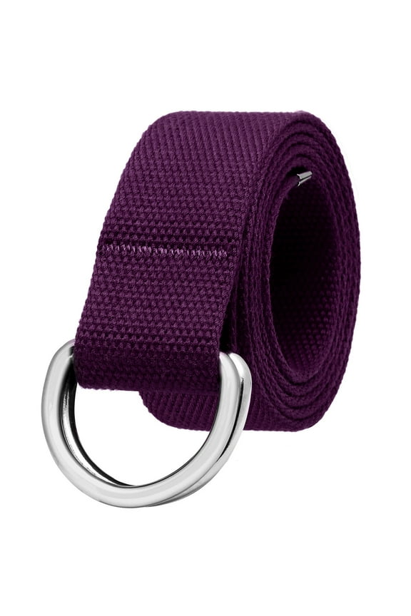 Canvas Web Belt Metal Double D Ring Buckle for Men Women Casual Cloth Military Style Belt 1 1/2" Wide Dark Purple Small