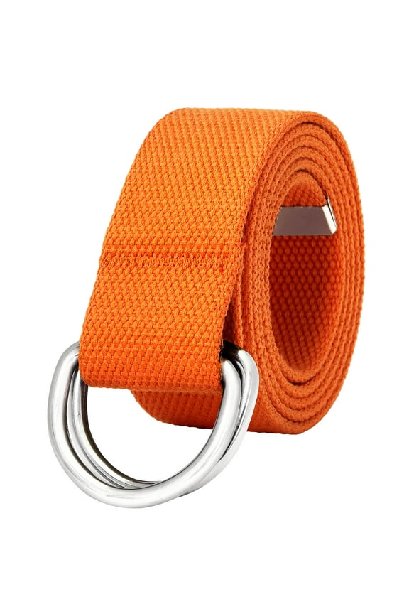 Canvas Web Belt Metal Double D Ring Buckle for Men Women Casual Cloth Military Style Belt 1 1/2" Wide Orange Medium