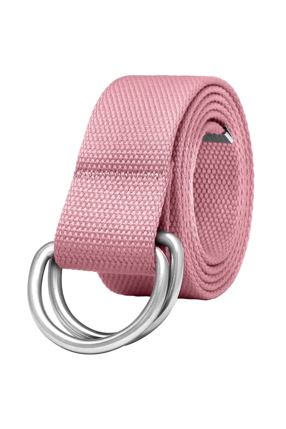 Canvas Web Belt Metal Double D Ring Buckle for Men Women Casual Cloth Military Style Belt 1 1/2" Wide Pink Large