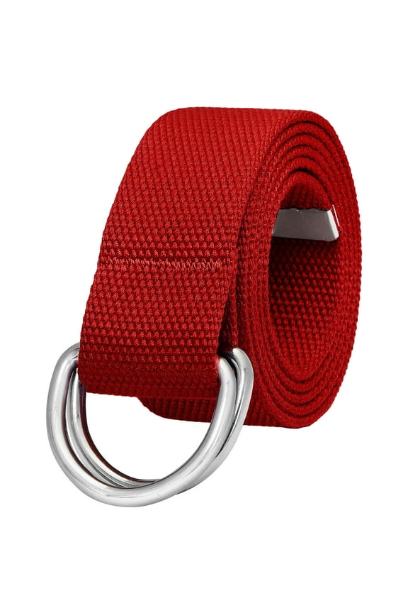 Canvas Web Belt Metal Double D Ring Buckle for Men Women Casual Cloth Military Style Belt 1 1/2" Wide Red Large