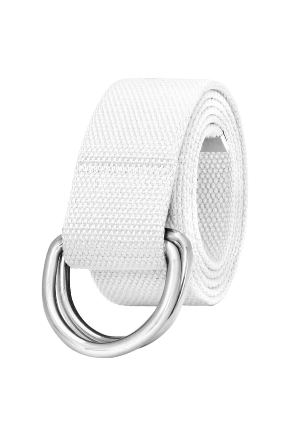 Canvas Web Belt Metal Double D Ring Buckle for Men Women Casual Cloth Military Style Belt 1 1/2" Wide White Medium