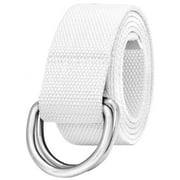 Falari Canvas Web Belt Metal Double D Ring Buckle for Men Women Casual Cloth Military Style Belt 1 1/2" Wide White XL