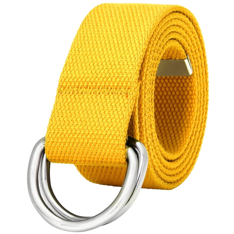 Reversible yellow & gray lattice d-ring adjustable belt *shop@iamwarrior Gelante Canvas Web D Ring Belt Silver Buckle Military Style  main image 3