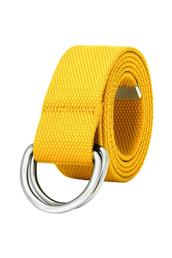 Canvas Web Belt Metal Double D Ring Buckle for Men Women Casual Cloth Military Style Belt 1 1/2" Wide Yellow Medium