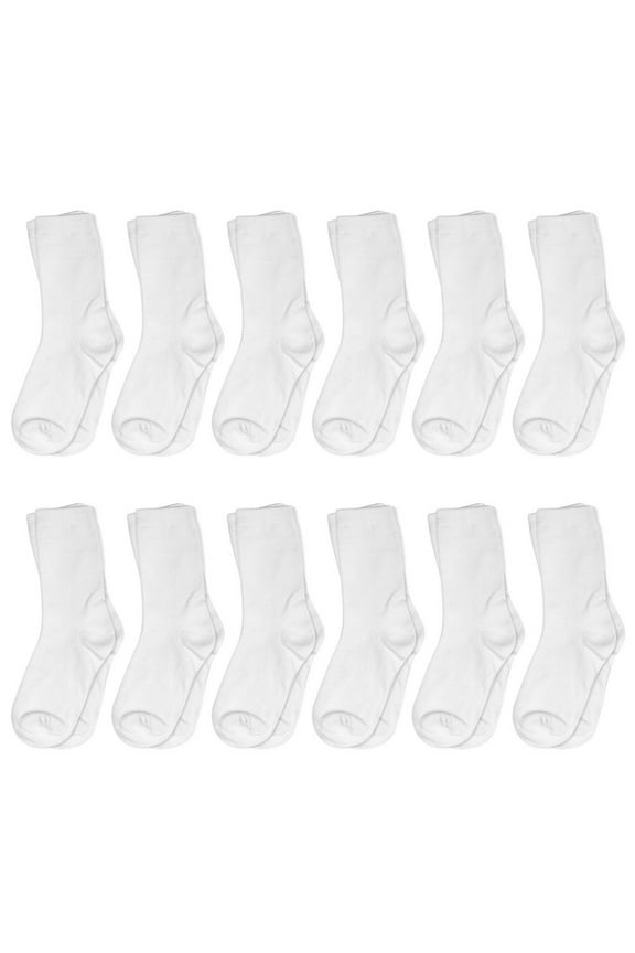 12-Pack Girl Toddler Kids Cotton Crew Socks, Athletic School Socks White 4-6 Years