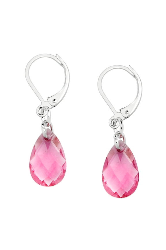 Glass Crystal Tear Drop Shaped Earring Pink
