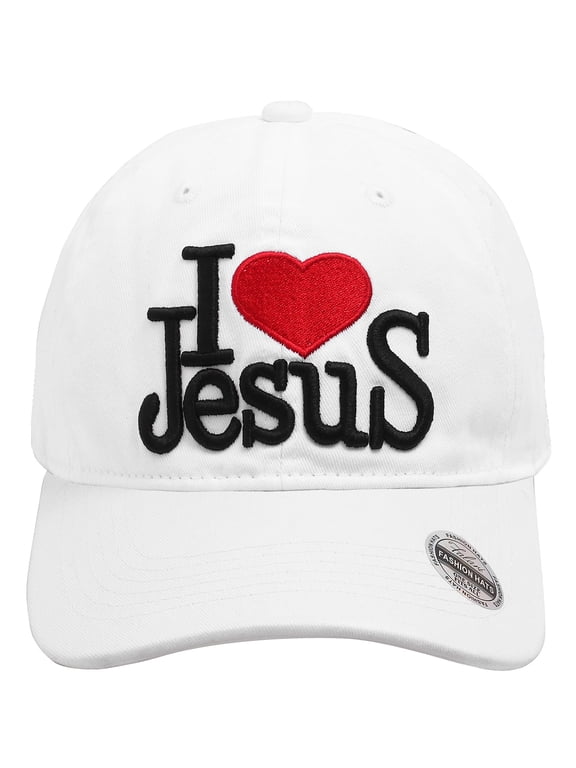 I Love Jesus Baseball Cap Washed Cotton Adjustable Low Profile Unconstructed Distressed Dad Hat - White