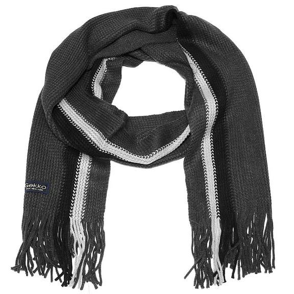 Falari Men Knitted Winter Scarf Dark Grey with Stripe
