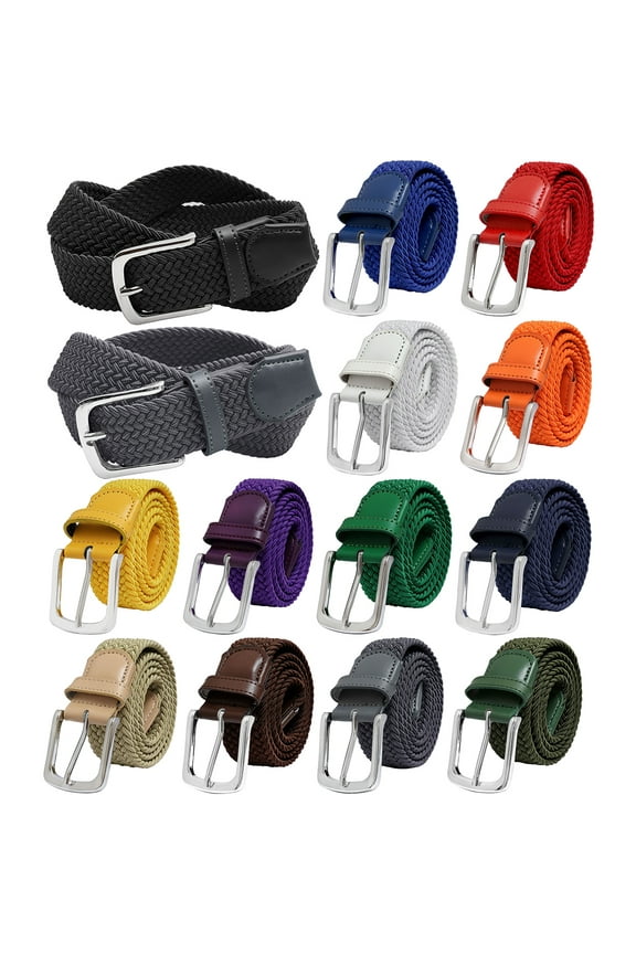 Men Stretch Belt Canvas Elastic Fabric Woven Braided Belt Style 1005 Black Large