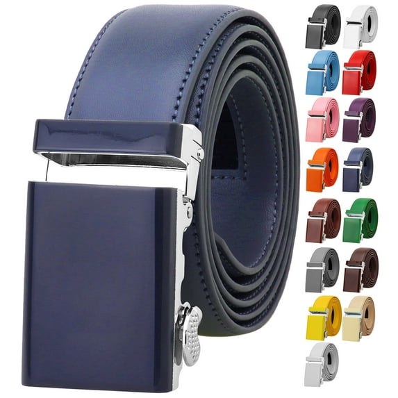 Falari Men Unisex Genuine Leather Casual Ratchet Dress Belt, Trim to Fit - Navy - XLarge
