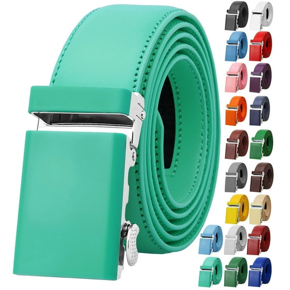Falari Men Unisex Genuine Leather Casual Ratchet Dress Belt, Trim to Fit - Tiffany Green - Large