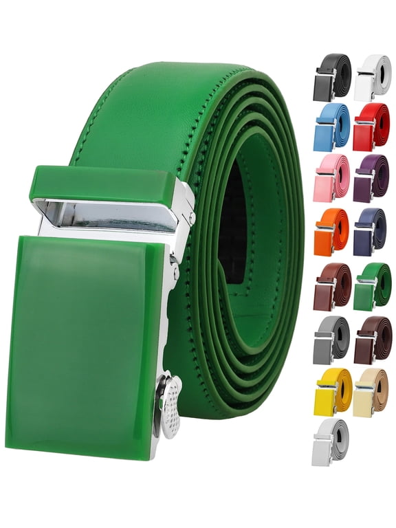 Men Unisex Genuine Leather Casual Ratchet Dress Belt, Trim to Fit - Kelly Green - Medium