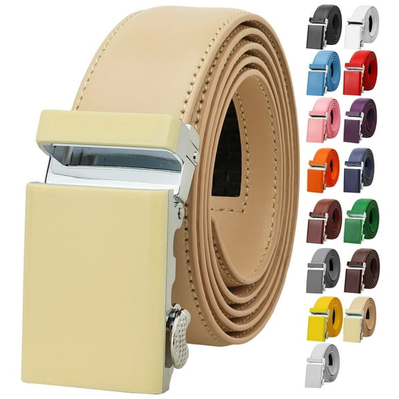 Falari Men Unisex Genuine Leather Casual Ratchet Dress Belt, Trim to Fit - Beige - Medium