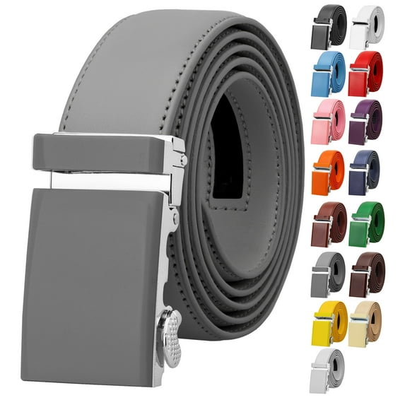 Falari Men Unisex Genuine Leather Casual Ratchet Dress Belt, Trim to Fit - Dark Gray - Large