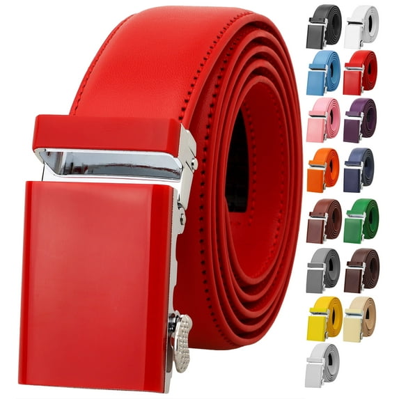 Falari Men Unisex Genuine Leather Casual Ratchet Dress Belt, Trim to Fit - Red - Medium