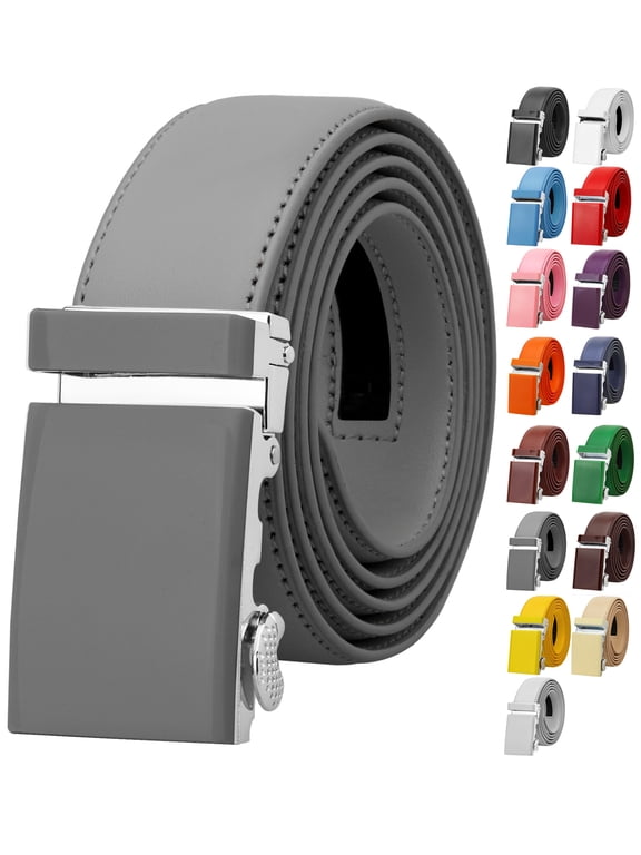 Men Unisex Genuine Leather Casual Ratchet Dress Belt, Trim to Fit - Dark Gray - XLarge