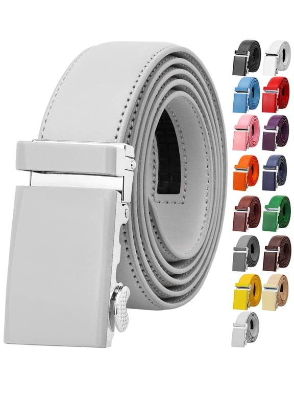 Men Unisex Genuine Leather Casual Ratchet Dress Belt, Trim to Fit - Light Gray - XLarge