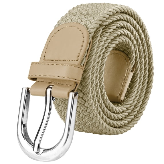 Falari Men Women Canvas Elastic Fabric Woven Stretch Braided Belt - Beige Medium
