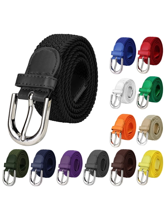 Men Women Canvas Elastic Fabric Woven Stretch Braided Belt - Black Large