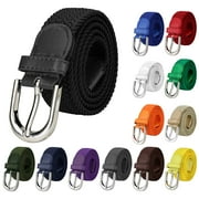 Falari Men Women Canvas Elastic Fabric Woven Stretch Braided Belt - Black Medium
