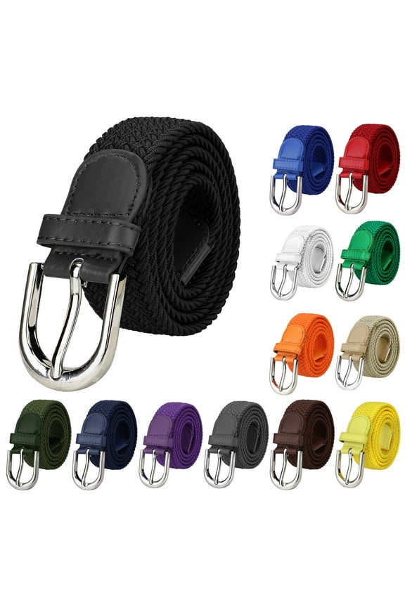 Men Women Canvas Elastic Fabric Woven Stretch Braided Belt - Black Medium